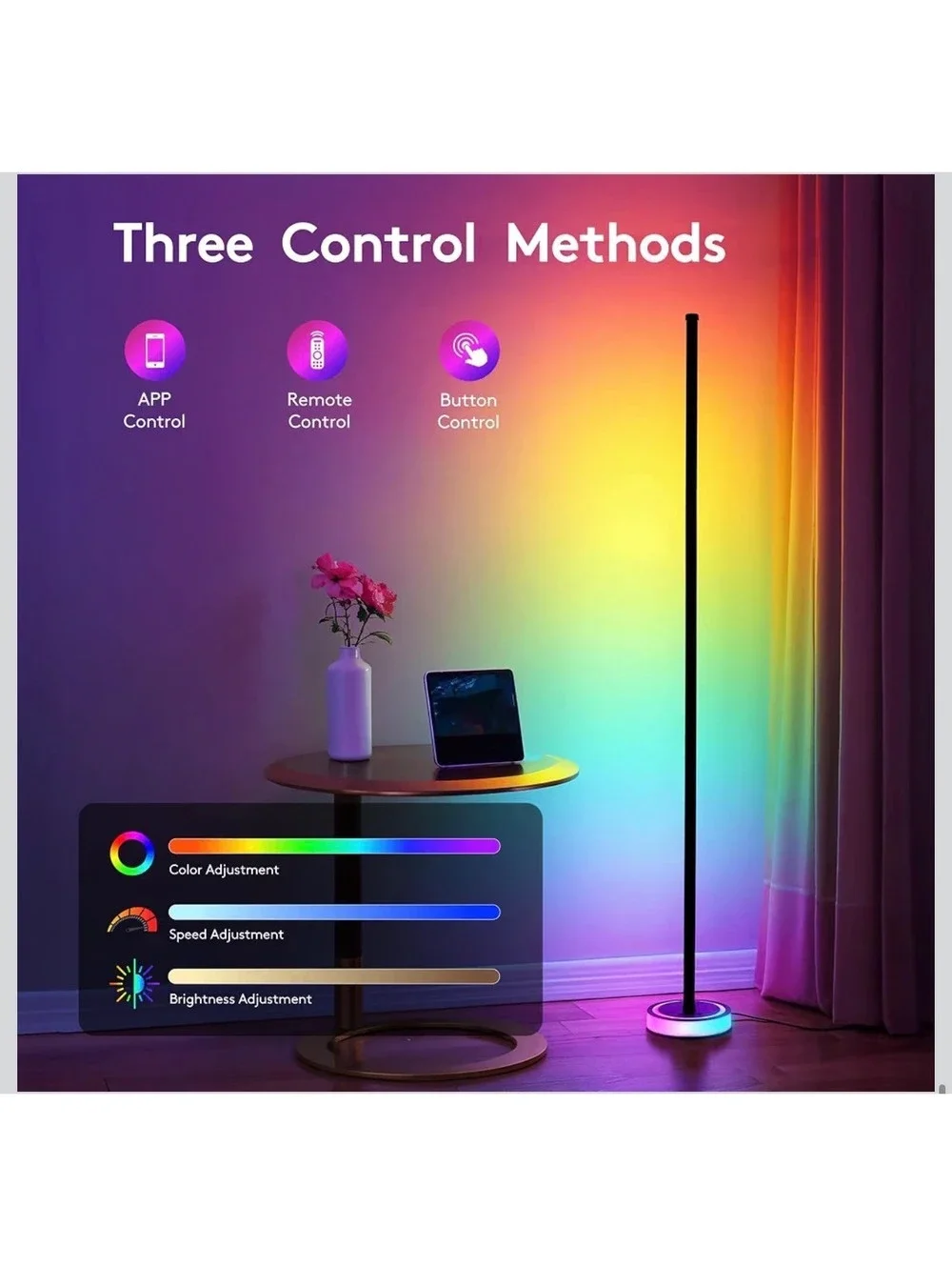 Wfiia 59” Smart RGBICW LED Corner Floor Lamp App Remote Music Sync 1200LM